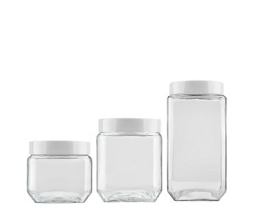 Kit com 3 Potes Quadrados Branco Invicta